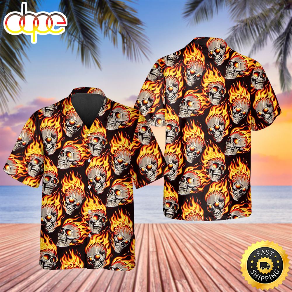 Flaming Skull Pile Hawaiian Shirt Hawaiian Shirt For Men Best Hawaiian Shirts 1