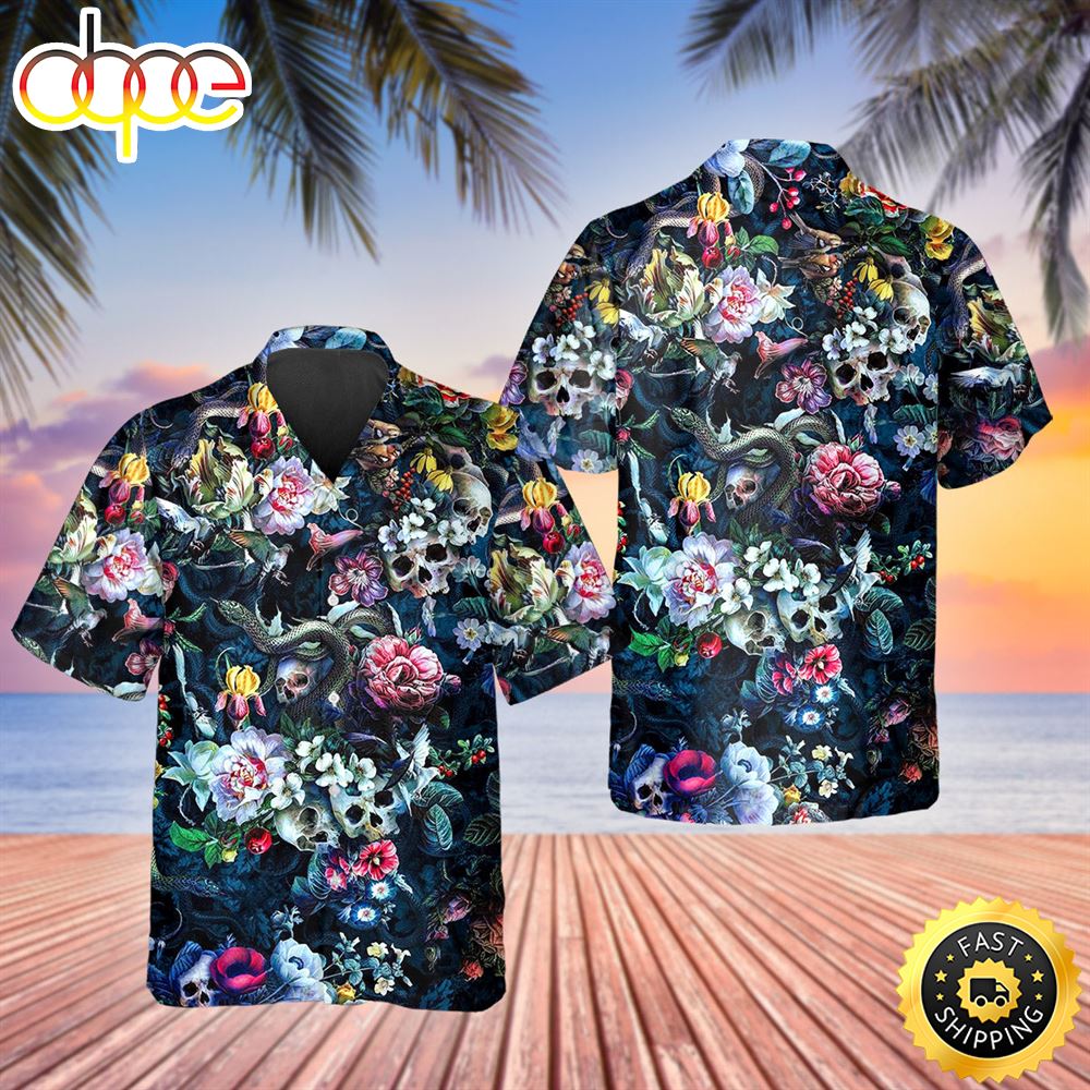 Floral Skull And Snakes Hawaiian Shirt Hawaiian Shirt For Men Best Hawaiian Shirts 1