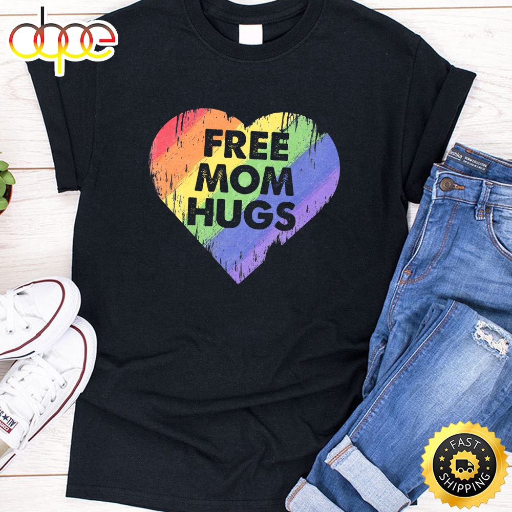 Free Mom Hugs Shirt LGBT Pride Rainbow Heart Gay Lesbian T Shirt