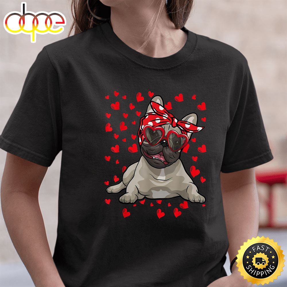 French Bulldog Heart Glasses Valentine Day Frenchie Dog Love T Shirt