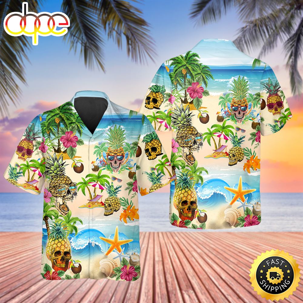 Funny Beach With Pineapple Skull Hawaiian Shirt Hawaiian Shirt For Men Best Hawaiian Shirts 1