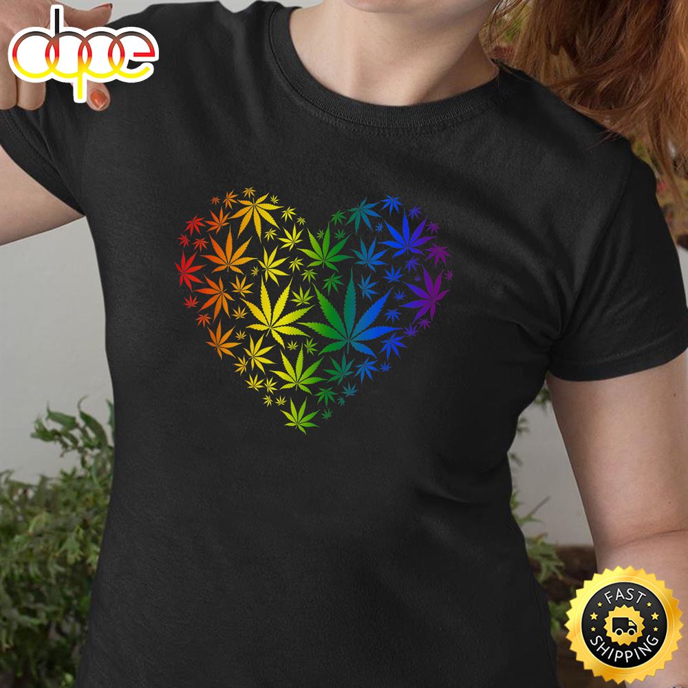 Funny Marijuana Heart LGBT Weed Leaf Gay Pride Stoner Valentines Day T Shirt