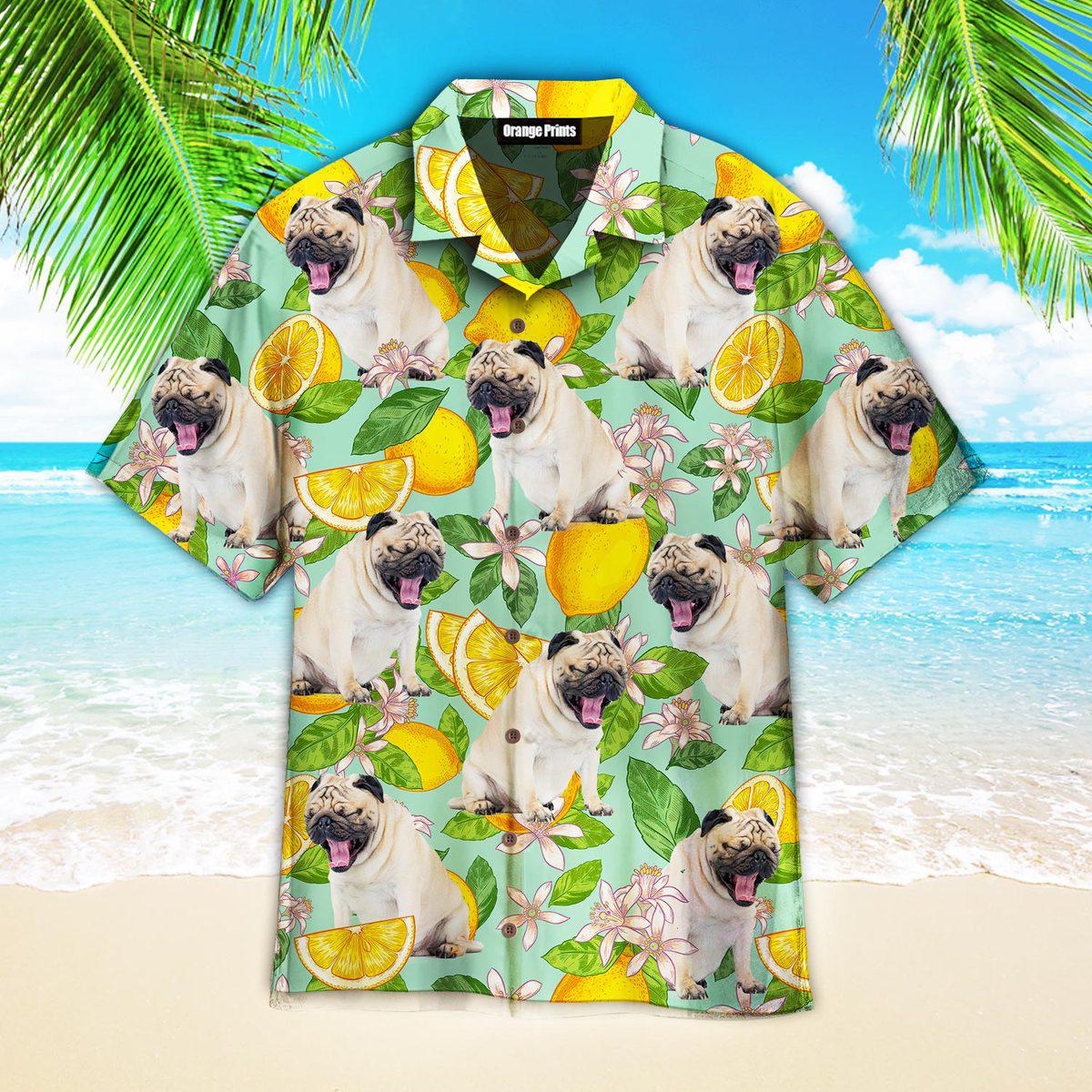 Funny Pug Dog Lemon Tropical Pattern Dog Hawaiian Shirt Mens Hawaiian Shirt Gifts For Dog Lovers 2