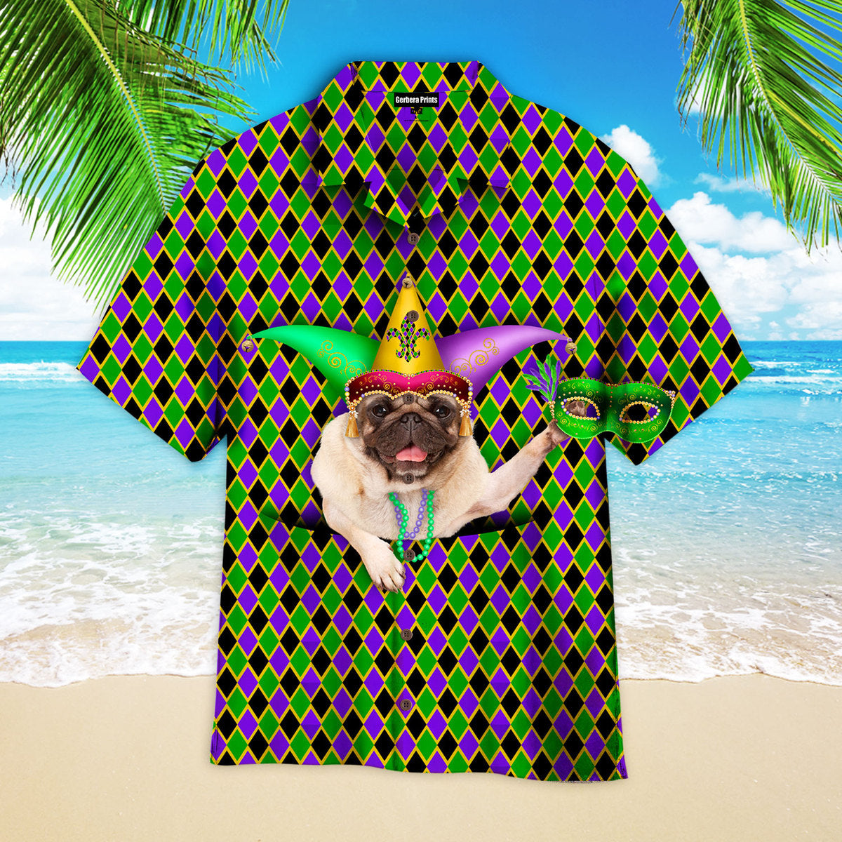 Funny Pug Dog Wears Jester Hat Mardi Gras Pattern Dog Hawaiian Shirt Mens Hawaiian Shirt Gifts For Dog Lovers 2