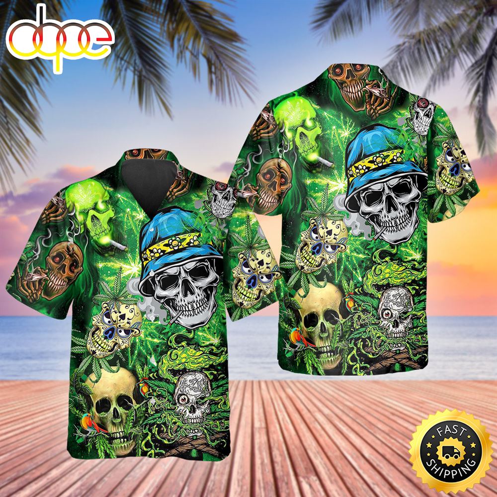 Gangster Weed Badass Skull Aloha Beach Skulls Summer Hawaiian Shirt ...