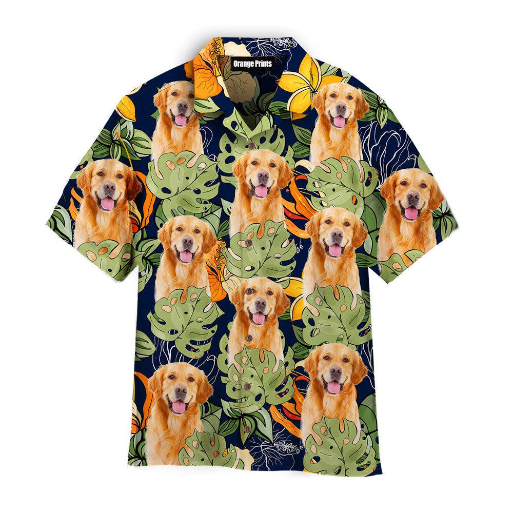 Golden Retriever Dog With Vintage Tropical Leaves Pattern Dog Aloha ...