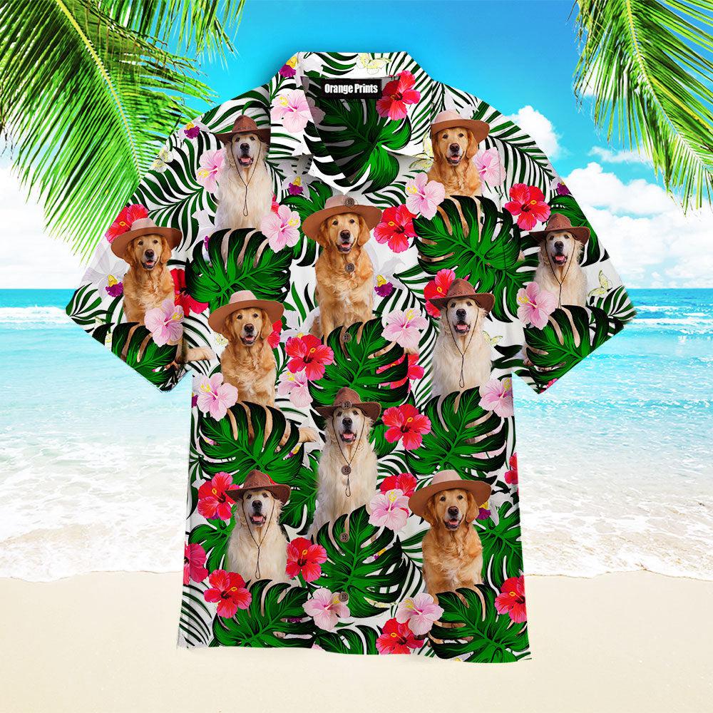 Golden Retriever Dogs Sitting Palm Leaves Pattern Dog Hawaiian Shirt Mens Hawaiian Shirt Gifts For Dog Lovers 2