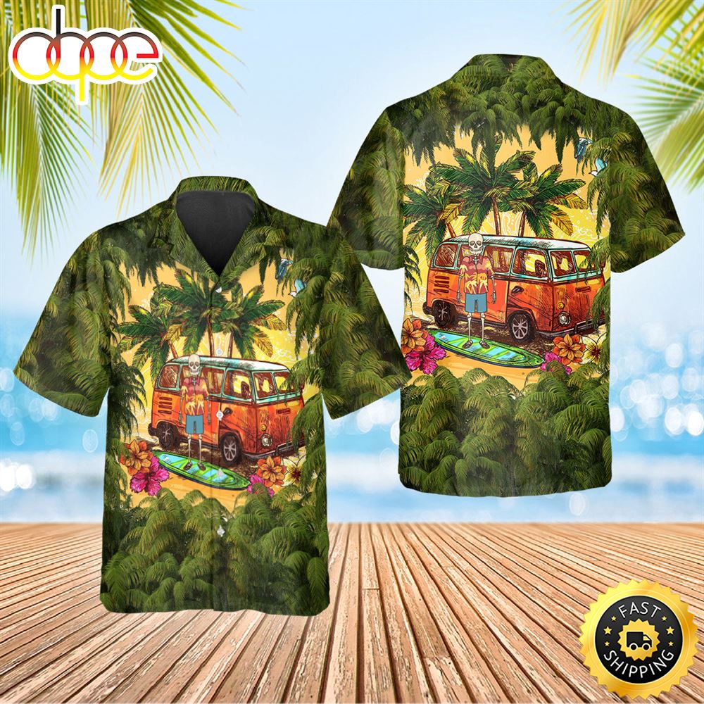 Green Beach And Skull Camper Hawaiian Shirt Hawaiian Shirt For Men Best Hawaiian Shirts 1