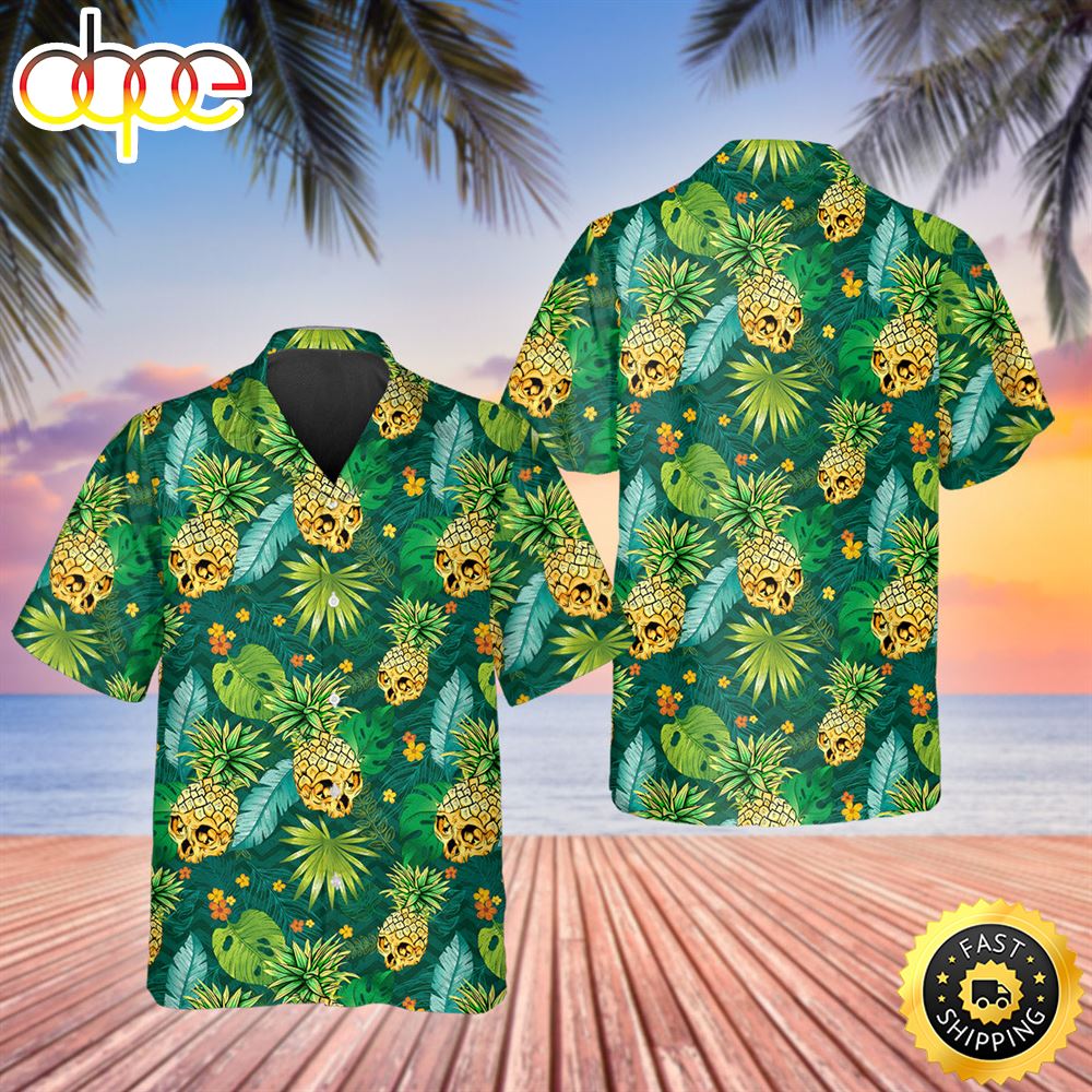Green Pineapple Skull Tropical Hawaiian Shirt Hawaiian Shirt For Men Best Hawaiian Shirts 1