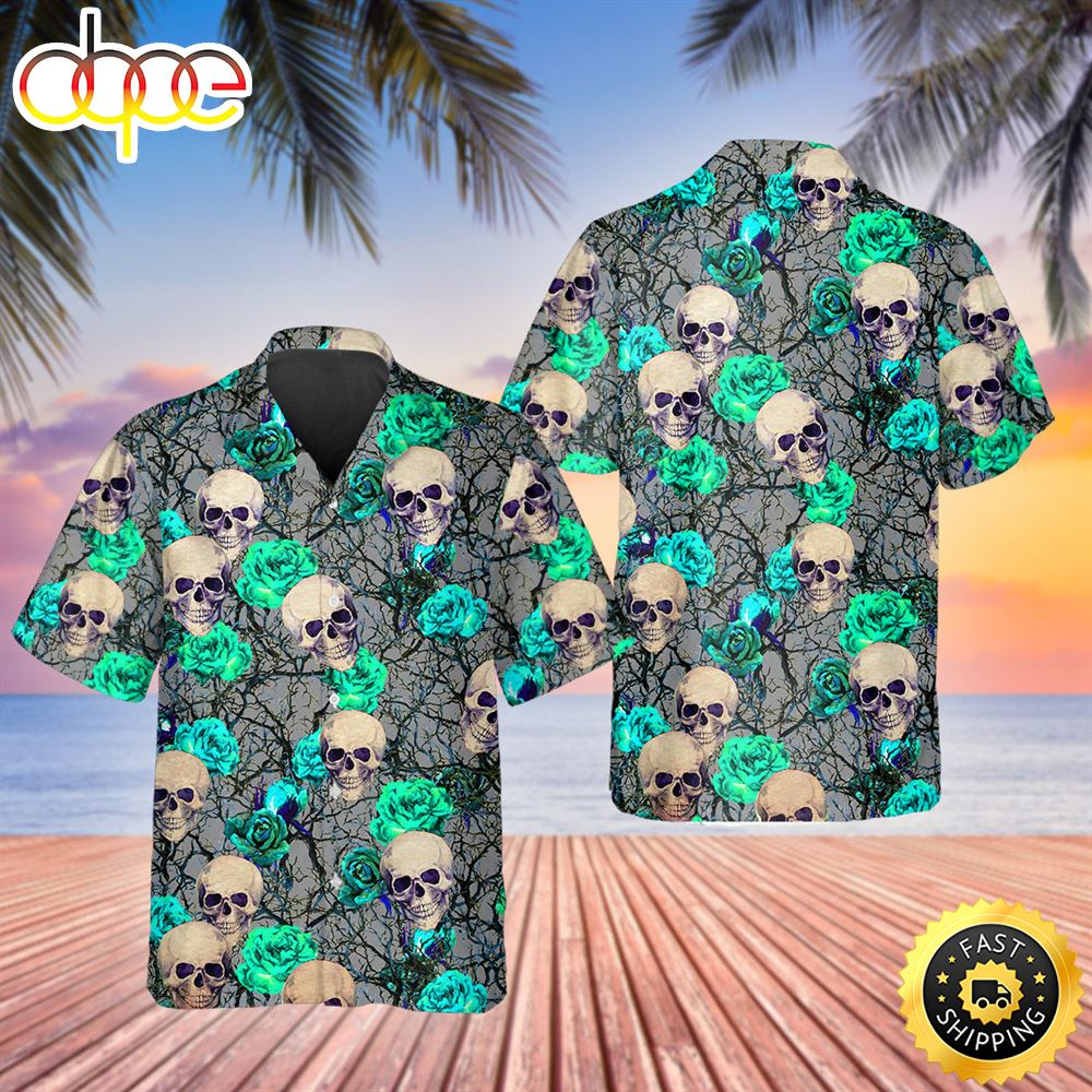 Green Roses Skull Hawaiian Shirt Hawaiian Shirt For Men Best Hawaiian Shirts 1