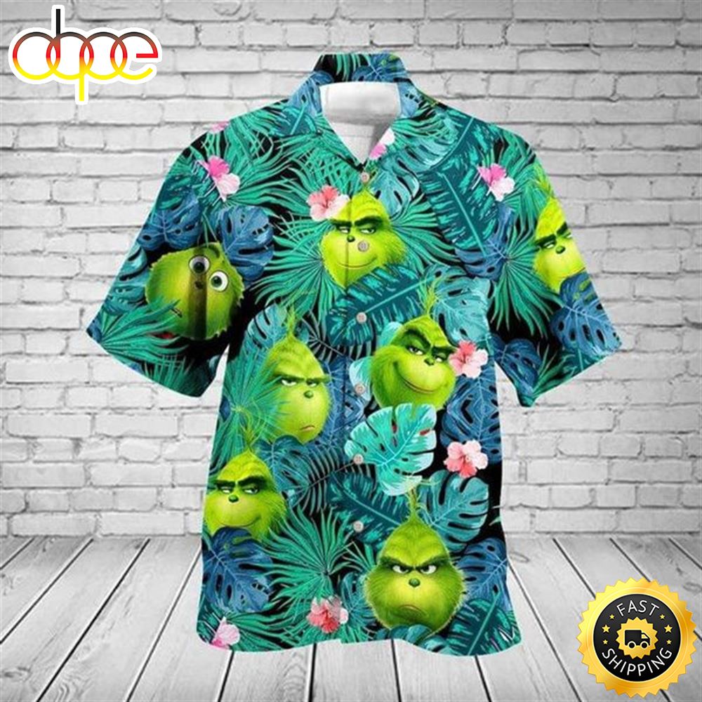 Grinch Tropical Floral Graphic Print Short Sleeve The Grinch Summer Hawaiian Shirt
