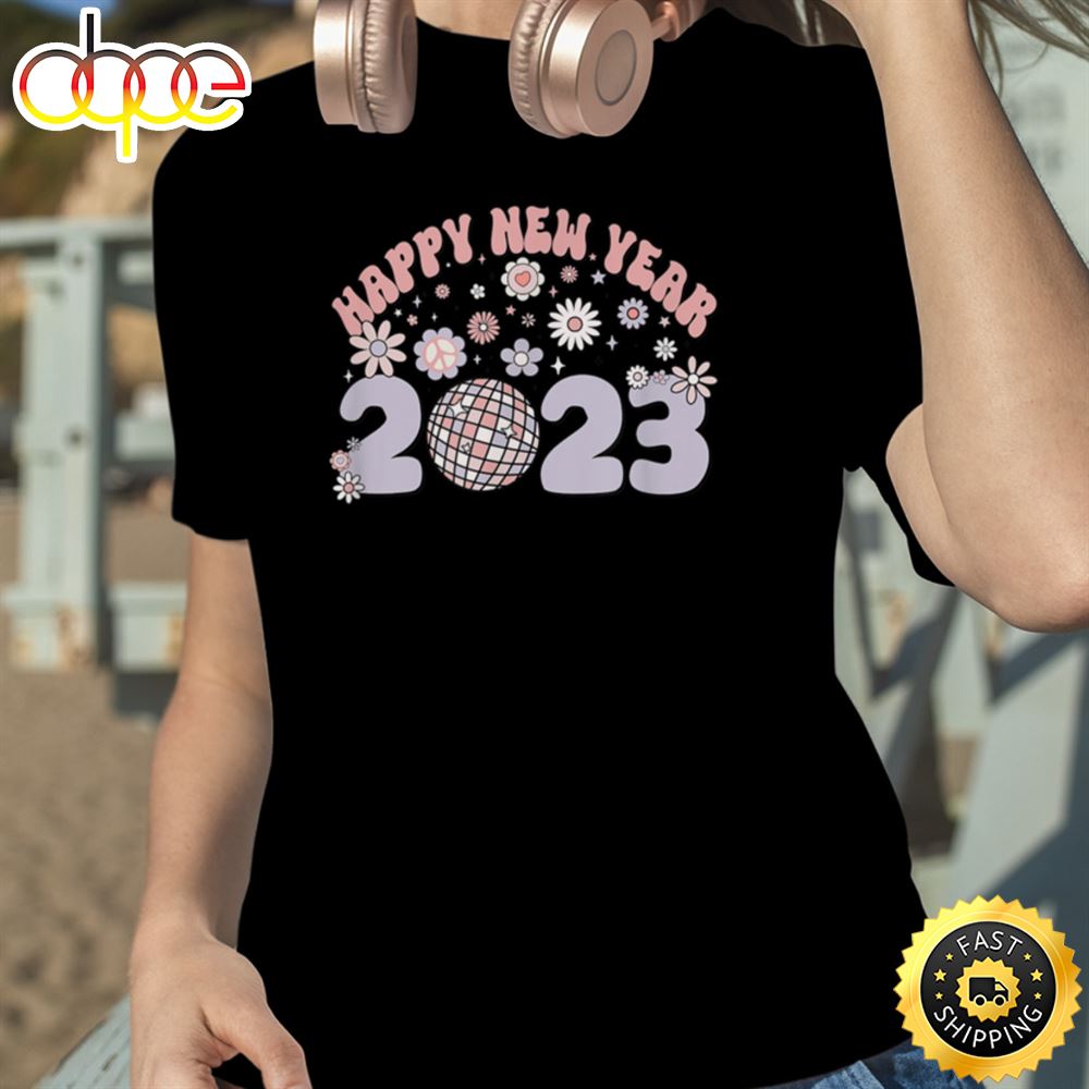 Happy New Year 2023 Retro Style Flower Unisex Basic T Shirt 1