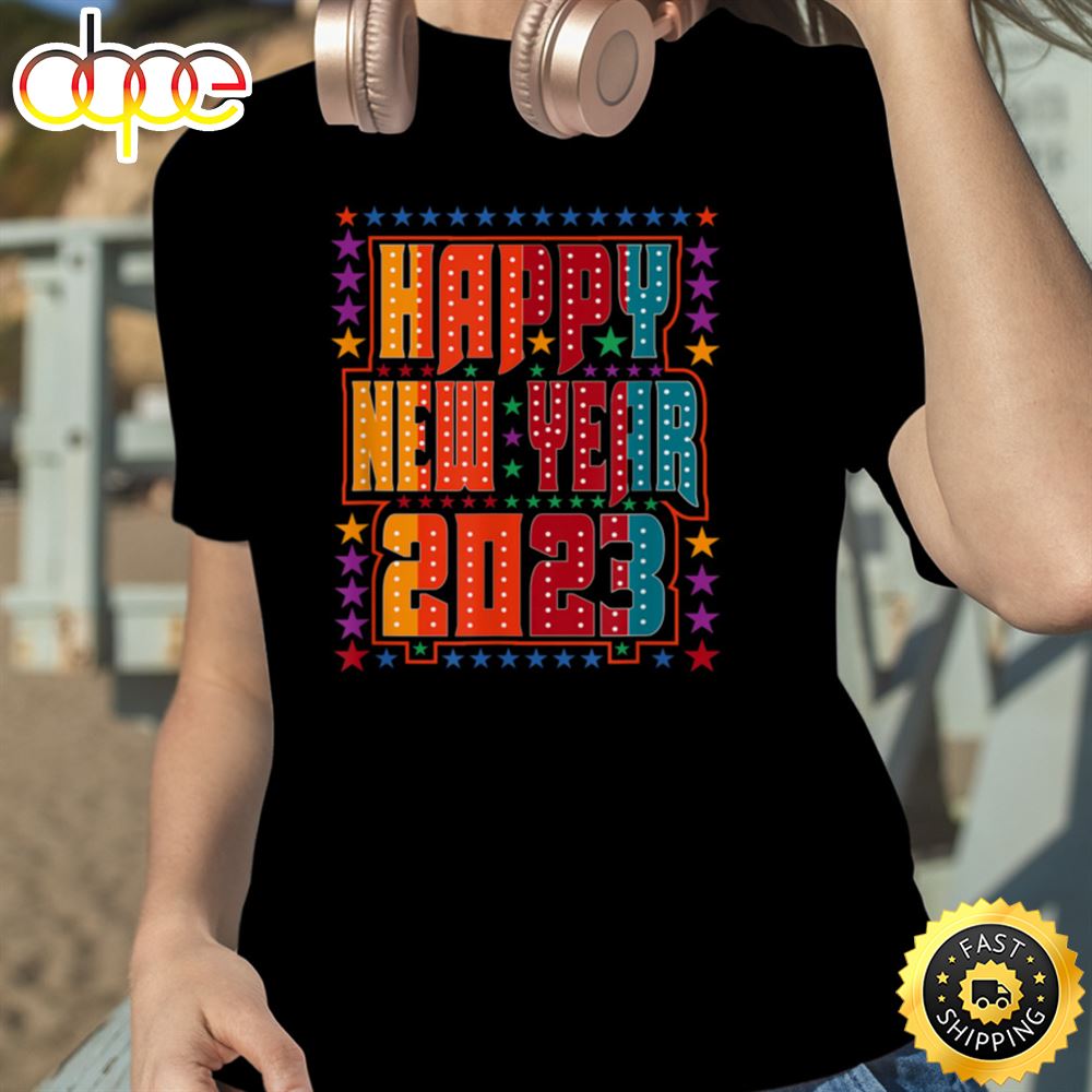 Happy New Year 2023 Lighted Sign Style Unisex Basic T Shirt 1