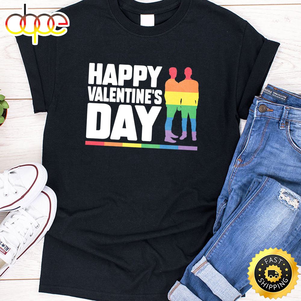 Happy Valentine S Day Gay Valentine Gay Couple LGBT Pride Premium Valentines Day T Shirt