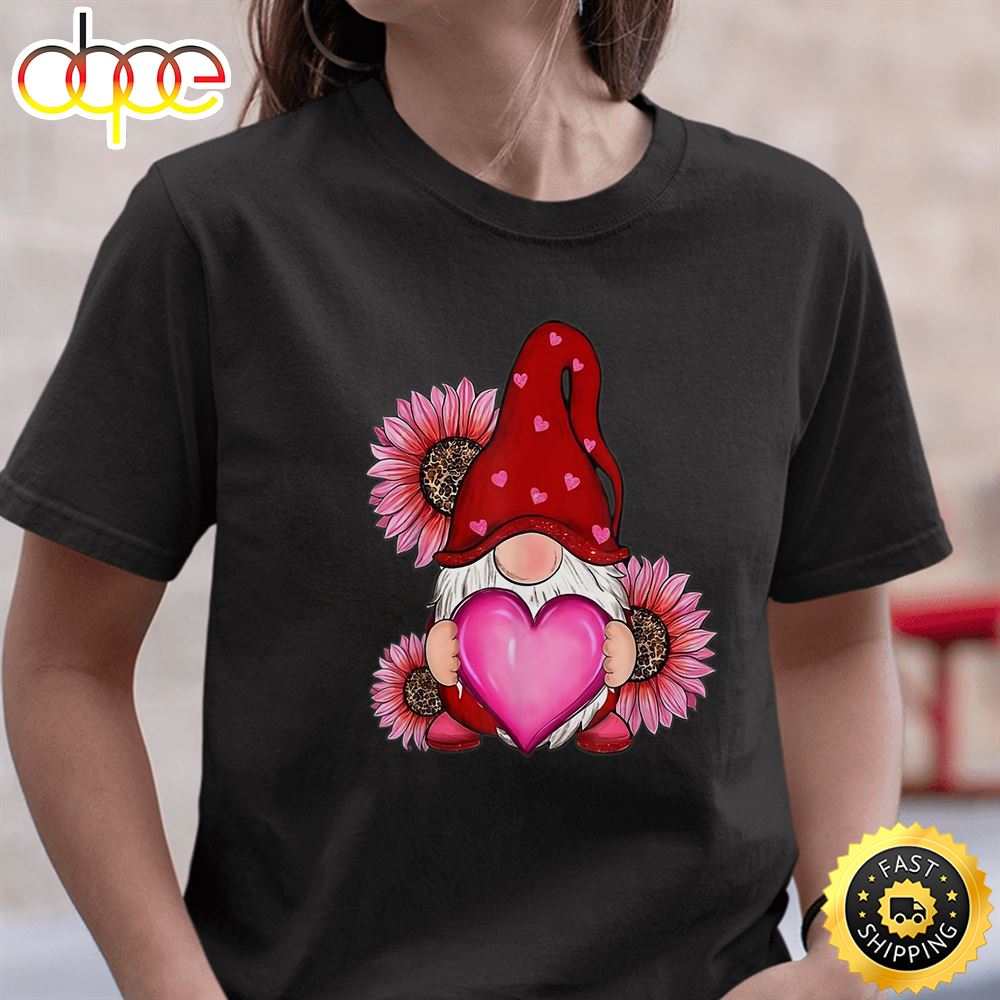 Happy Valentine S Day Gnome With Leopard Sunflower Valentine T Shirt