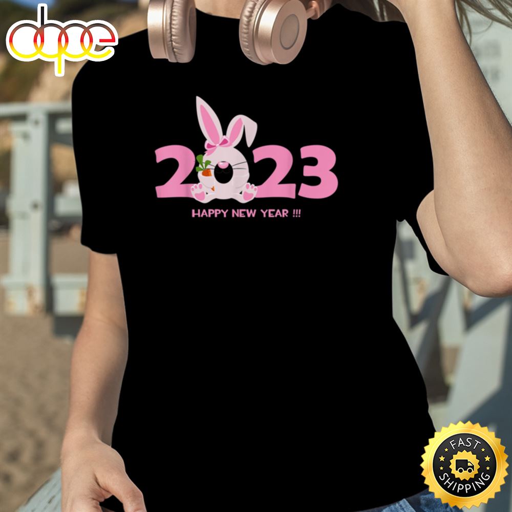 Happy New Year 2023 Cartoon Rabbit Zodiac Greeting Unisex Basic T Shirt 1