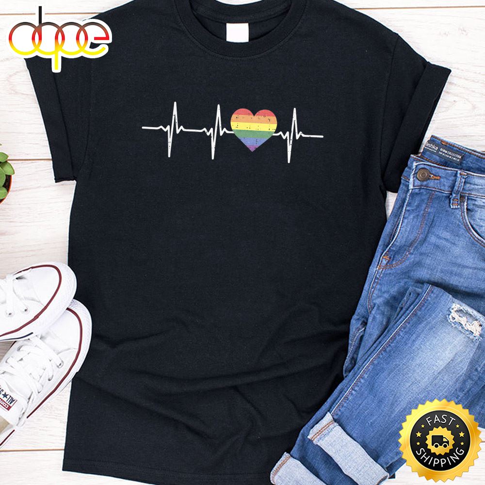 Heartbeat Rainbow Heart Gay LGBT Pride Medical Nurse Gift Valentines Day T Shirt
