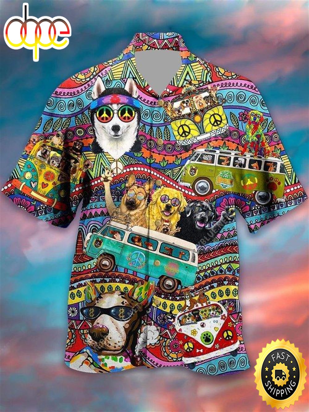 Hippie Husky Dog Colorful Dog Hawaiian Shirt Mens Hawaiian Shirt Gifts For Dog Lovers 1