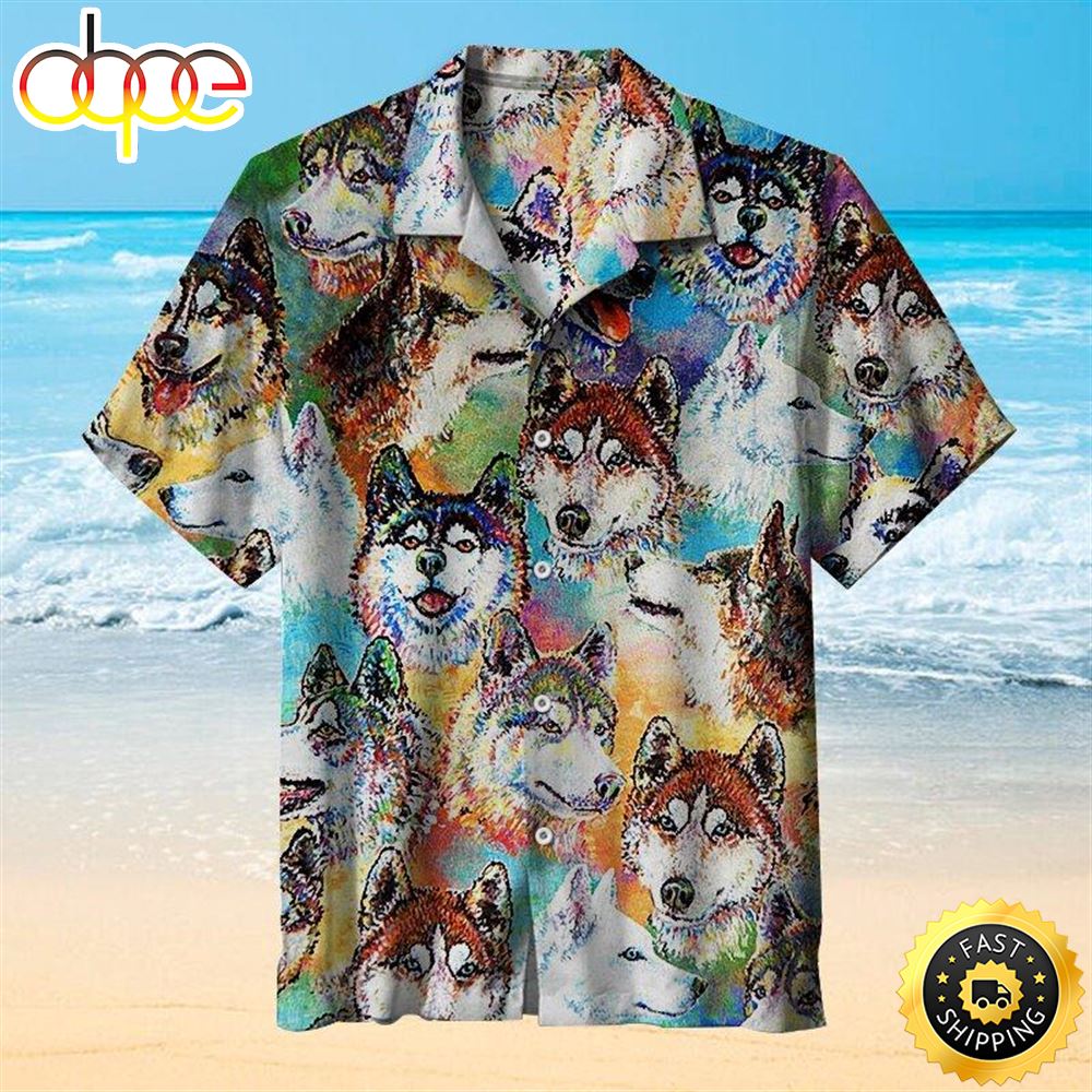 Husky Dogs Art Dog Hawaiian Shirt Mens Hawaiian Shirt Gifts For Dog Lovers 1