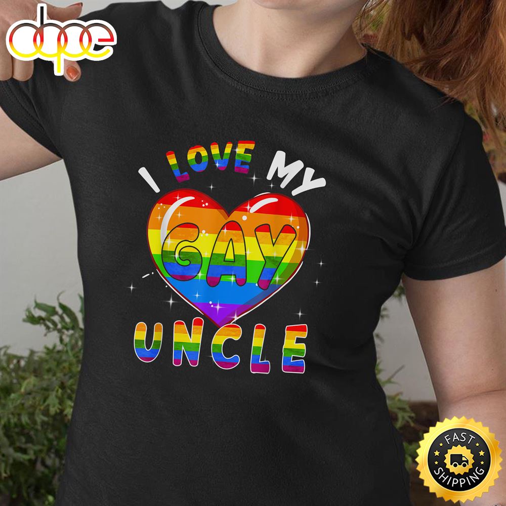 I Love My Gay Uncle Valentine Heart Rainbow LGBT Pride Valentines Day T Shirt