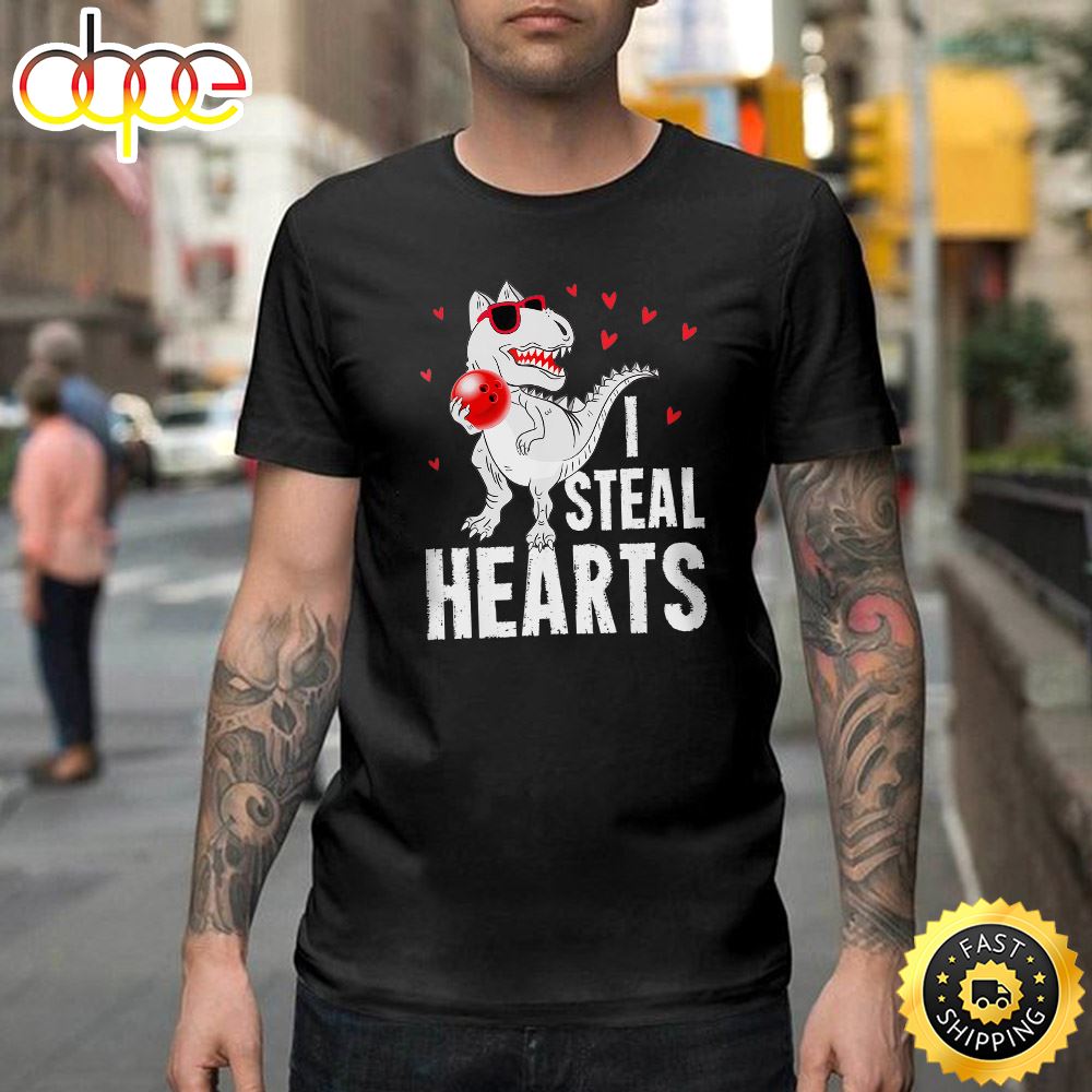 I Steal Hearts Bowling Shirt Dinosaur Valentine Love Happy Valentines Day Unisex T Shirt