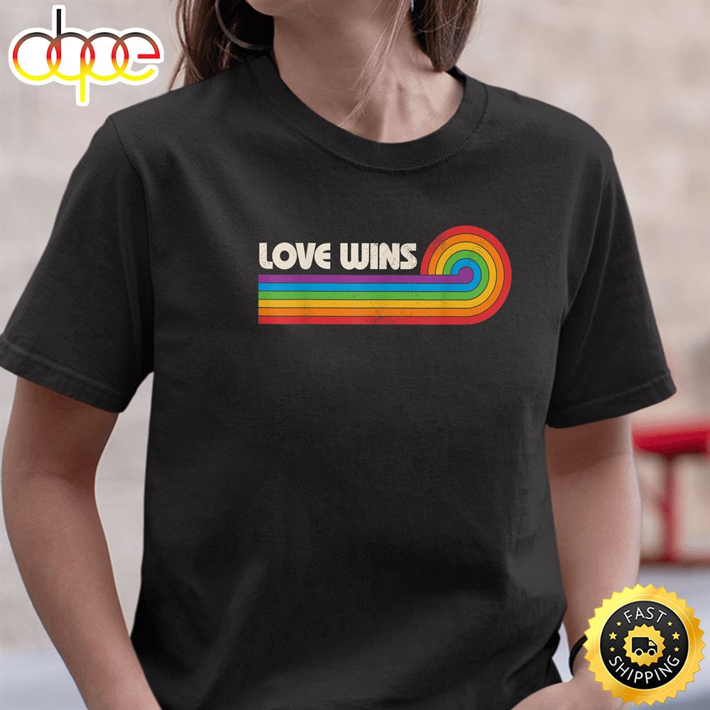 LGBTQ Love Wins Gay Pride LGBT Rainbow Flag Retro Vintage Valentines Day T Shirt
