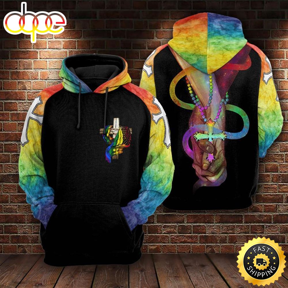 LGBT God Loves Everyone LGBT Colors Hoodie 3D All Over Print Shirt