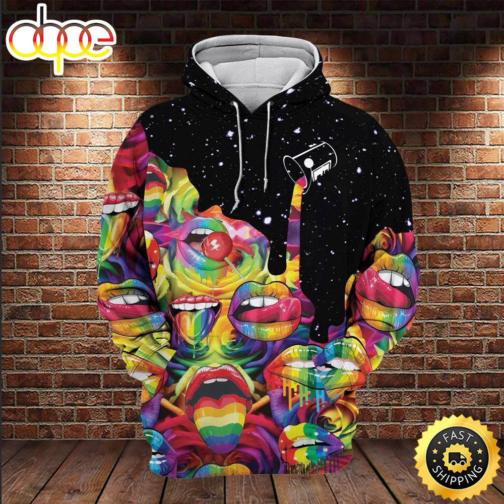 LGBT LGBT Rainbow Color Mouths Candy Graphic Hoodie 3D All Over Print Shirt