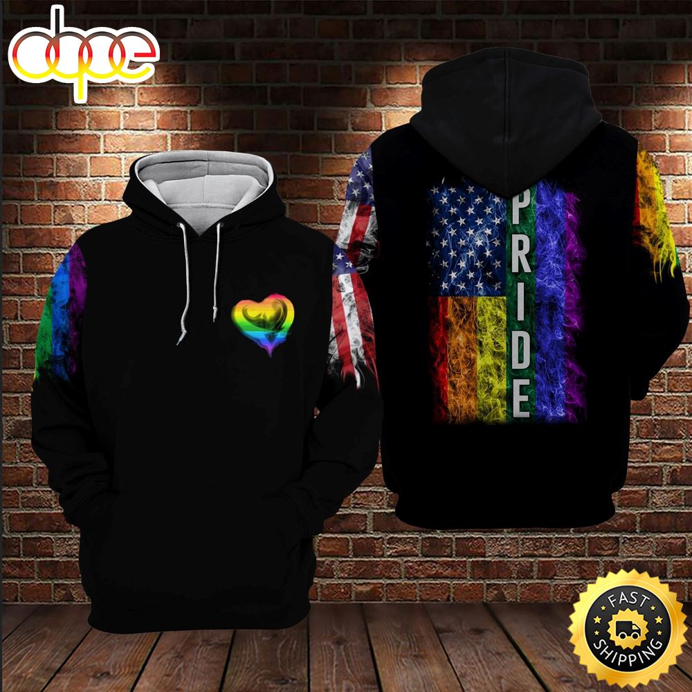 LGBT Pride And LGBT Pride Smoke Rainbow American Flag Hoodie 3D All Over Print Shirt