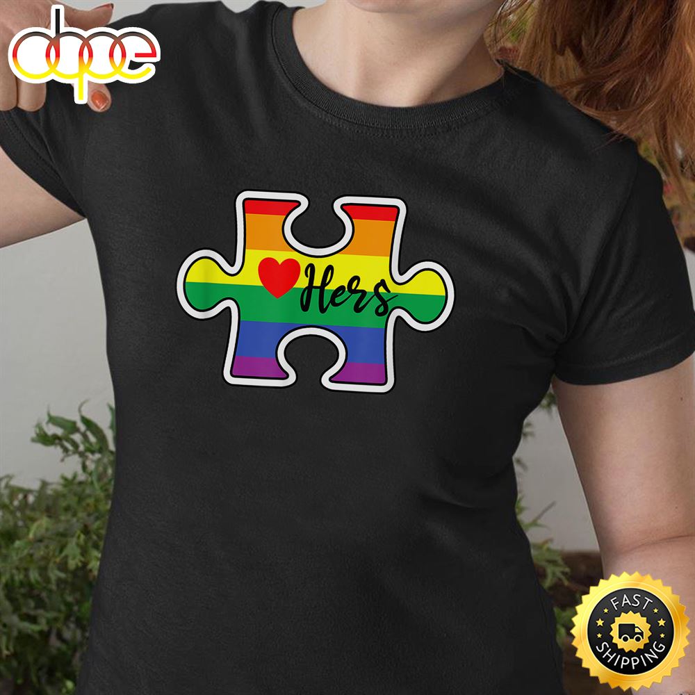 LGBT Pride Couple Valentine Lesbian Hers Rainbow Puzzle Gay Valentines Day T Shirt
