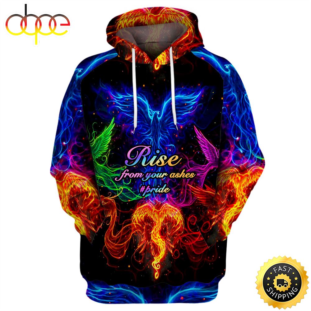 LGBT Pride Rise From Your Ashes Rainbow Birds Hoodie 3D All Over Print Shirt