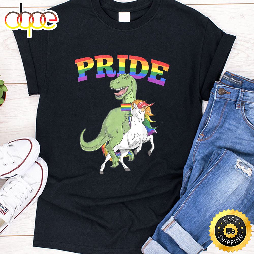 LGBT T Rex Dinosaur Unicorn Gay Pride Rainbow LGBTQ Cute Valentines Day T Shirt