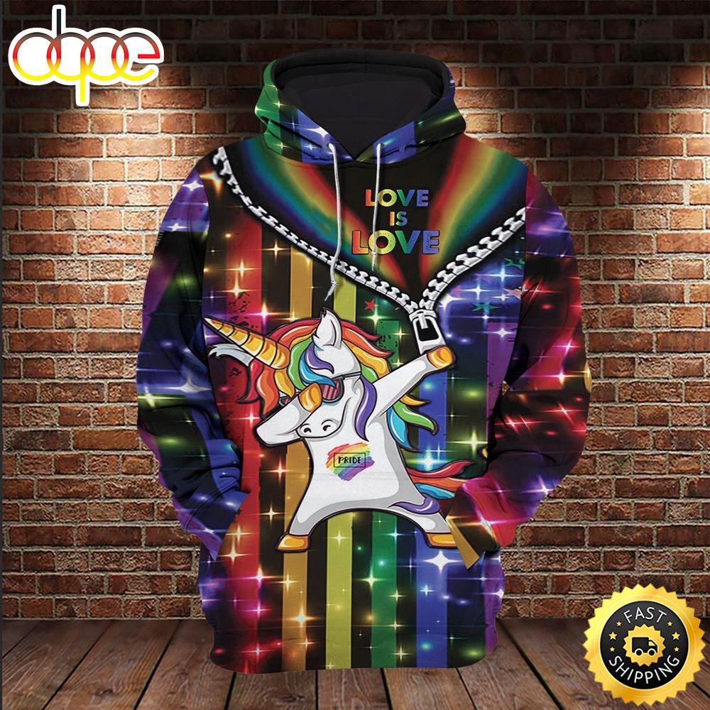 LGBT Unicorn LGBT Pride Rainbow Unicorn Love Is Love Hoodie 3D All Over Print Shirt