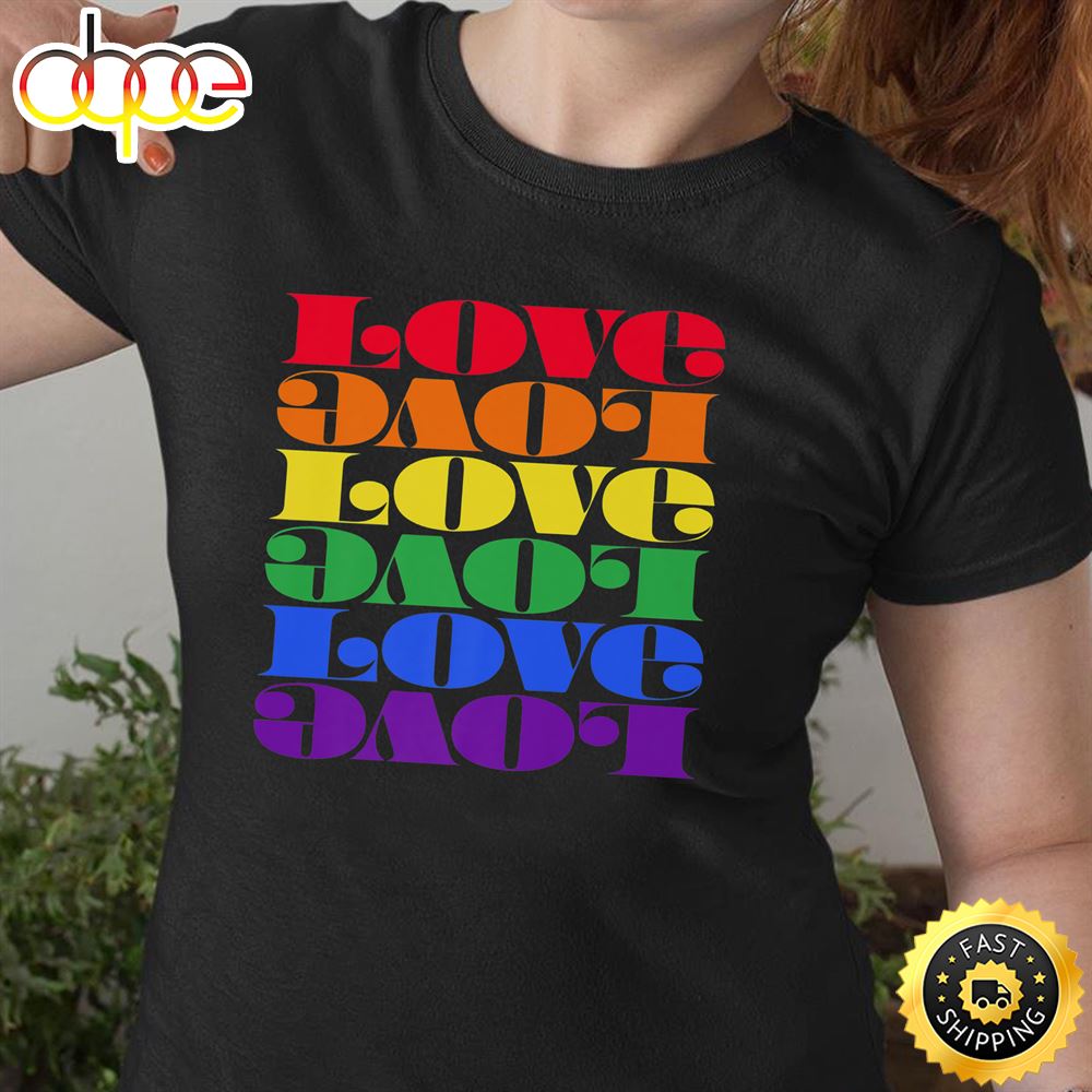 Love Rainbow Text For Pride LGBT Events Valentine Day Premium Valentines Day T Shirt