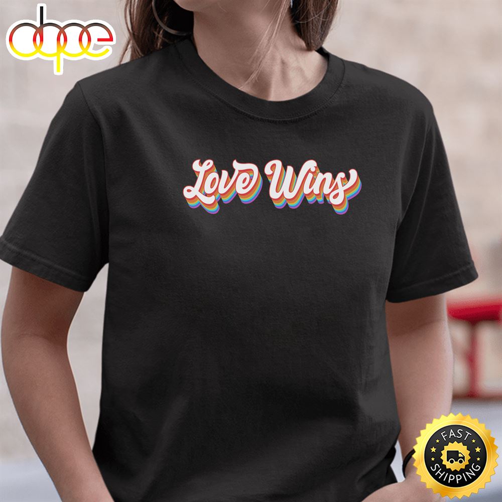 Love Wins Retro Heart Valentine Rainbow Equality Pride LGBT Long Sleeve Valentines Day T Shirt