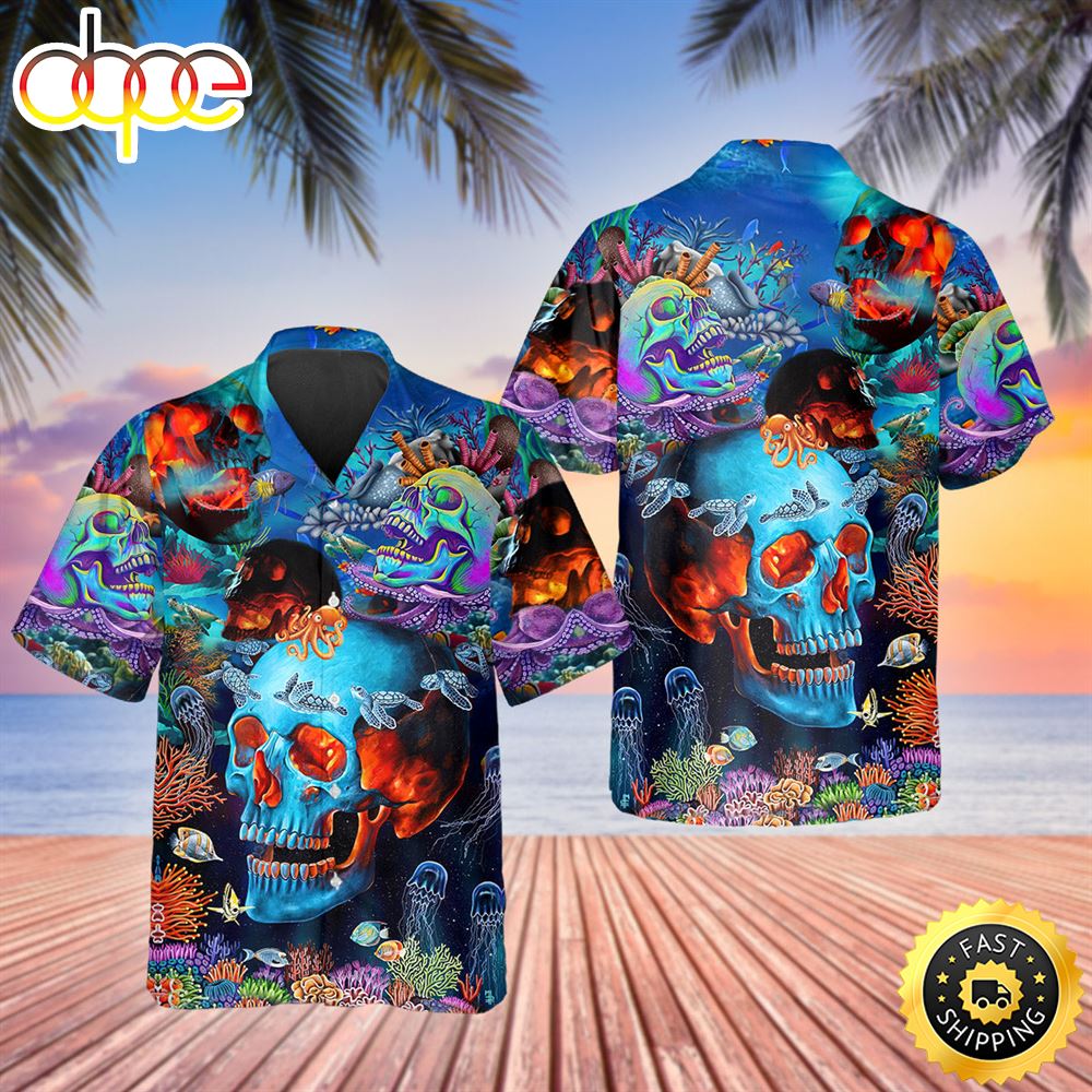 Marine Vibe Skull Art Hawaiian Shirt Hawaiian Shirt For Men Best Hawaiian Shirts 1