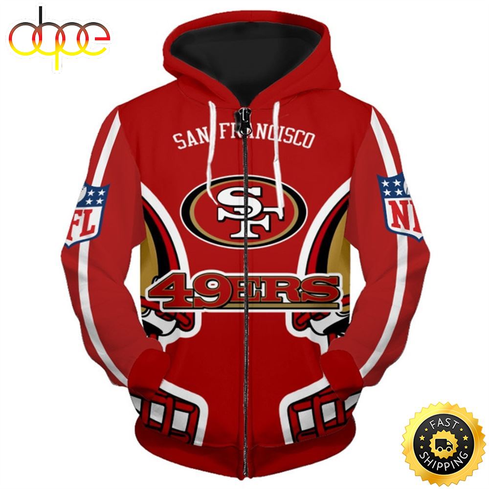 N.F.L.49ers Warm Zip Up Front All Over Graphic 3d Printed Shirt