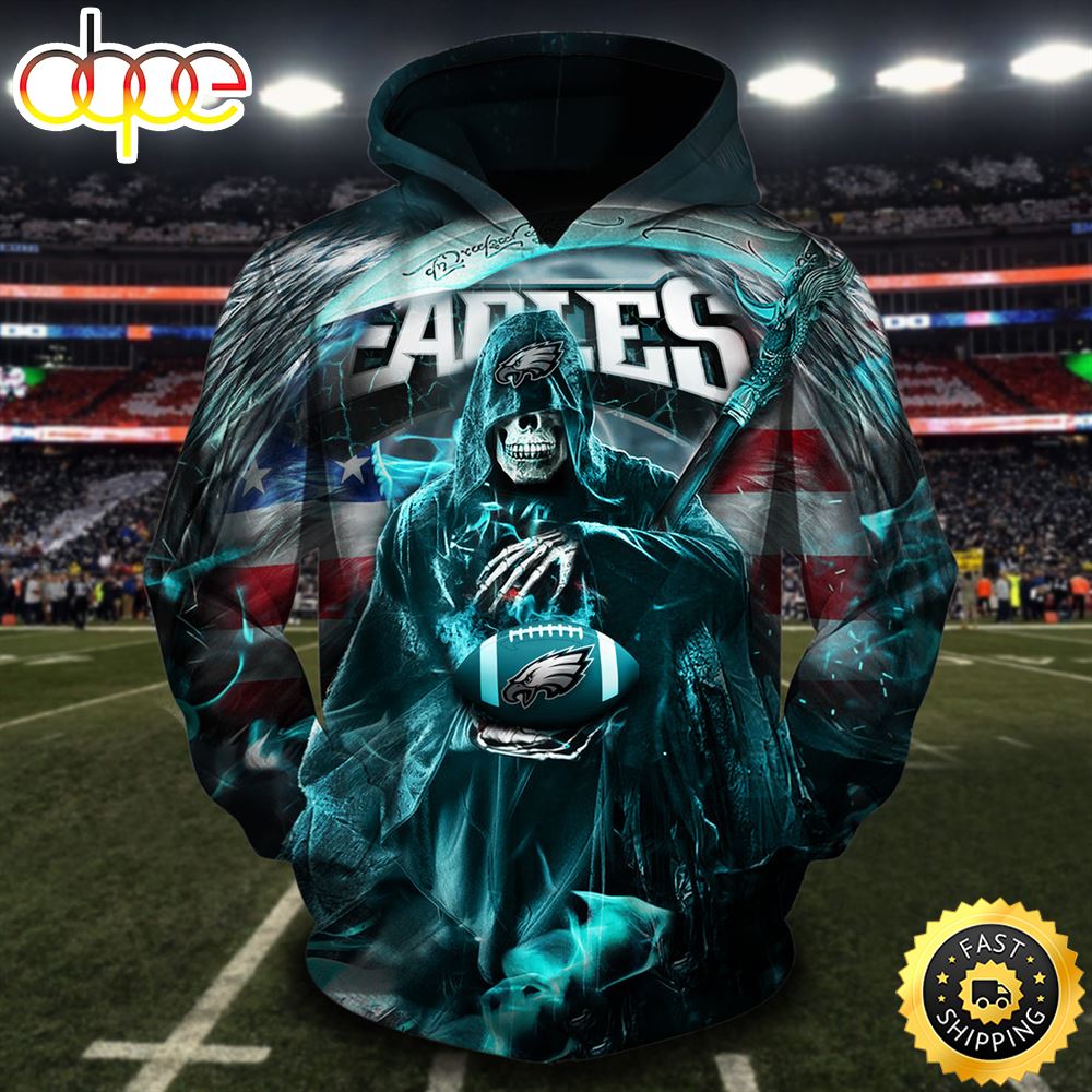 N.F.L.Eagles Pullover Death Holding Football 3D Hoodie All Over Print Shirt