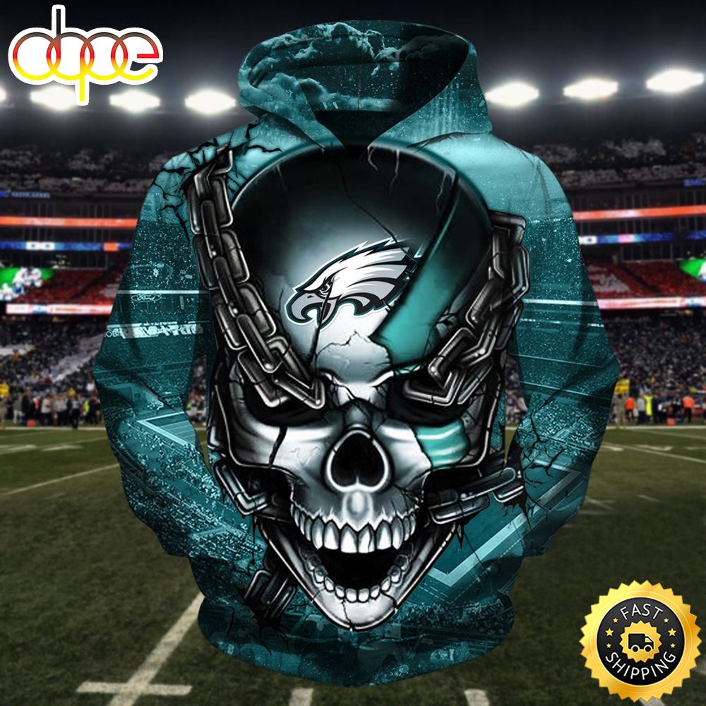 N.F.L.Philadelphia Eagles Eagles Logo Skull 3D Hoodie All Over Print Shirt