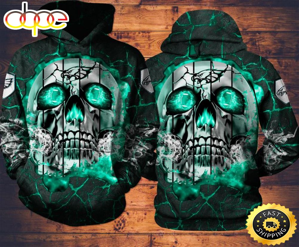 N.F.L.Philadelphia Eagles Neon Green Skull 3D Hoodie All Over Print Shirt