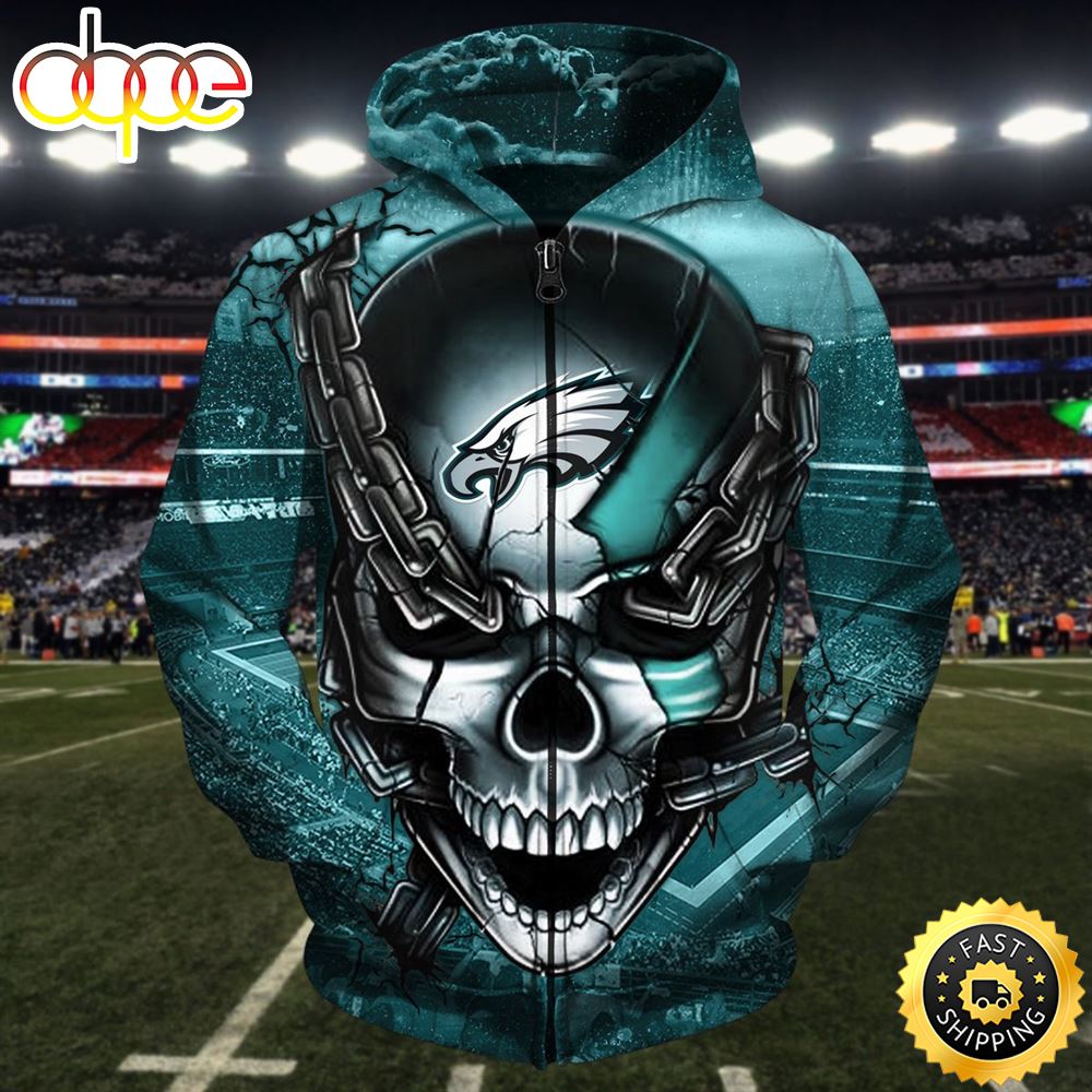 N.F.L.Philadelphia Eagles Team Football Eagles Logo Skull 3D Hoodie All Over Print Shirt
