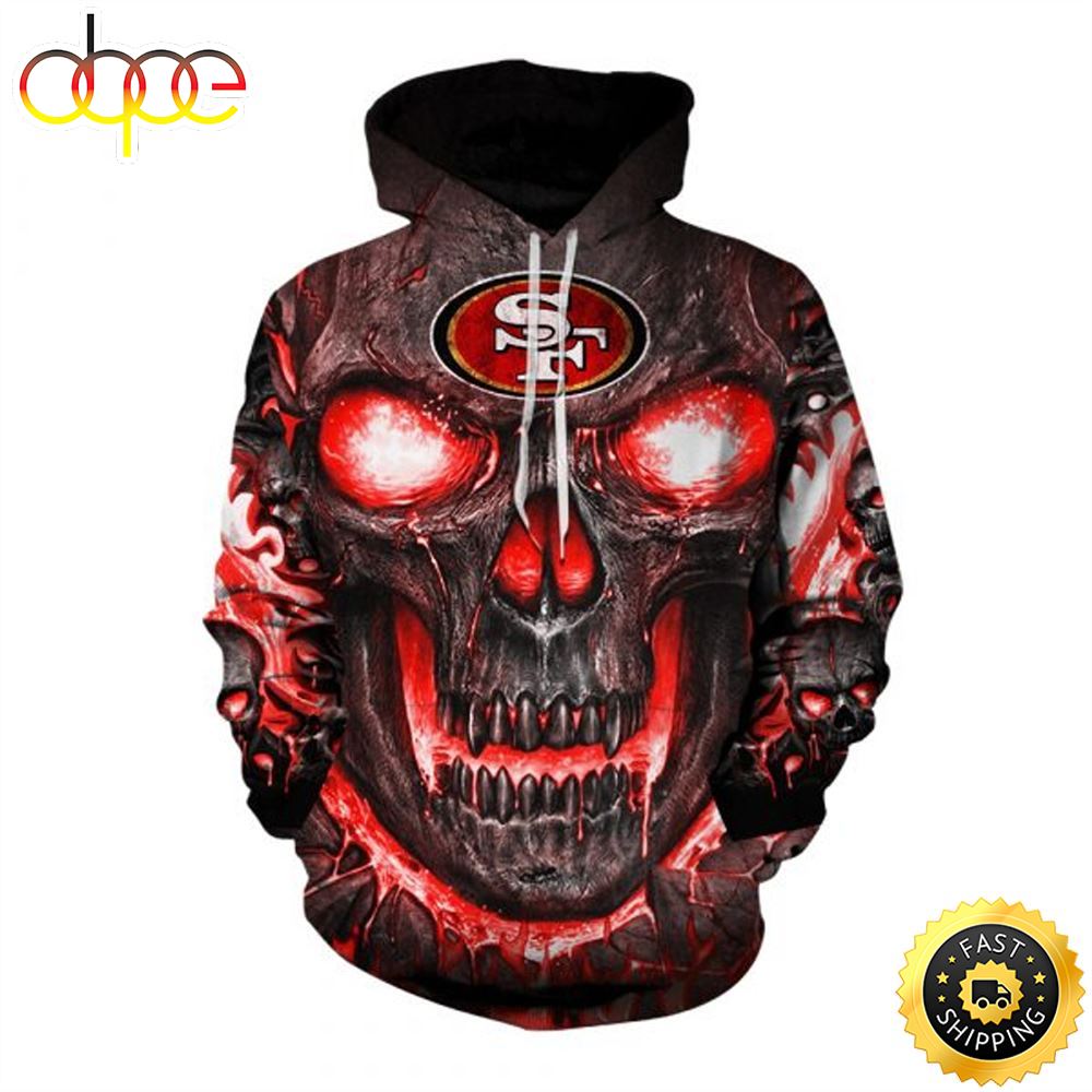 N.F.L.San Francisco 49ers Neon Skull Hoodies 3d Graphic Printed Double Sided All Over Shirt
