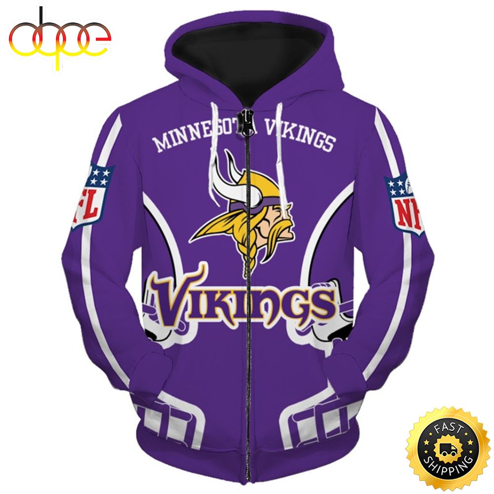 NFL Minnesota Vikings And Vikings Logos 3D Hoodie All Over Print Shirts