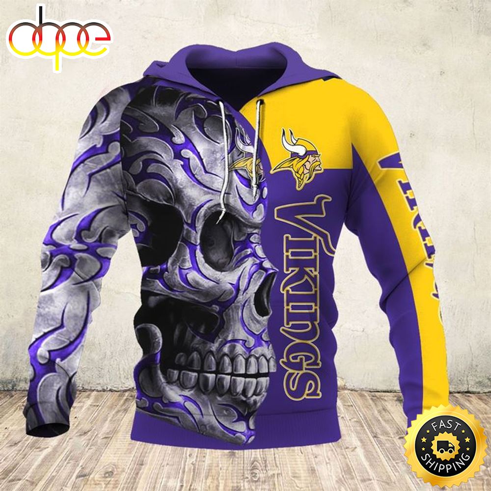 NFL Minnesota Vikings Big Vikings Team Tribal Skull 3D Hoodie All Over Print Shirts