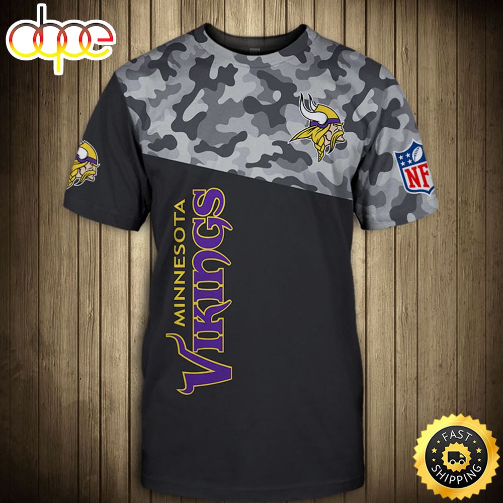 NFL Minnesota Vikings Camo NFL Vikings Logo 3D T Shirt All Over Print Shirts