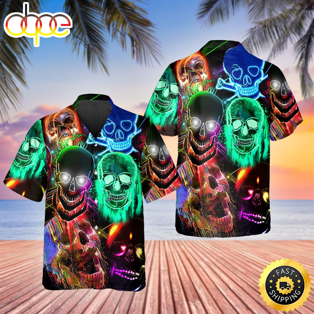 Neon Light Skull Hawaiian Shirt Hawaiian Shirt For Men Best Hawaiian Shirts 1