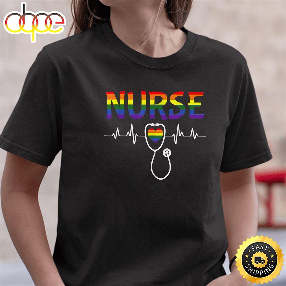Nurse LGBT Q Gay Pride Rainbow Flag Registered Nursing RN Valentines Day T Shirt