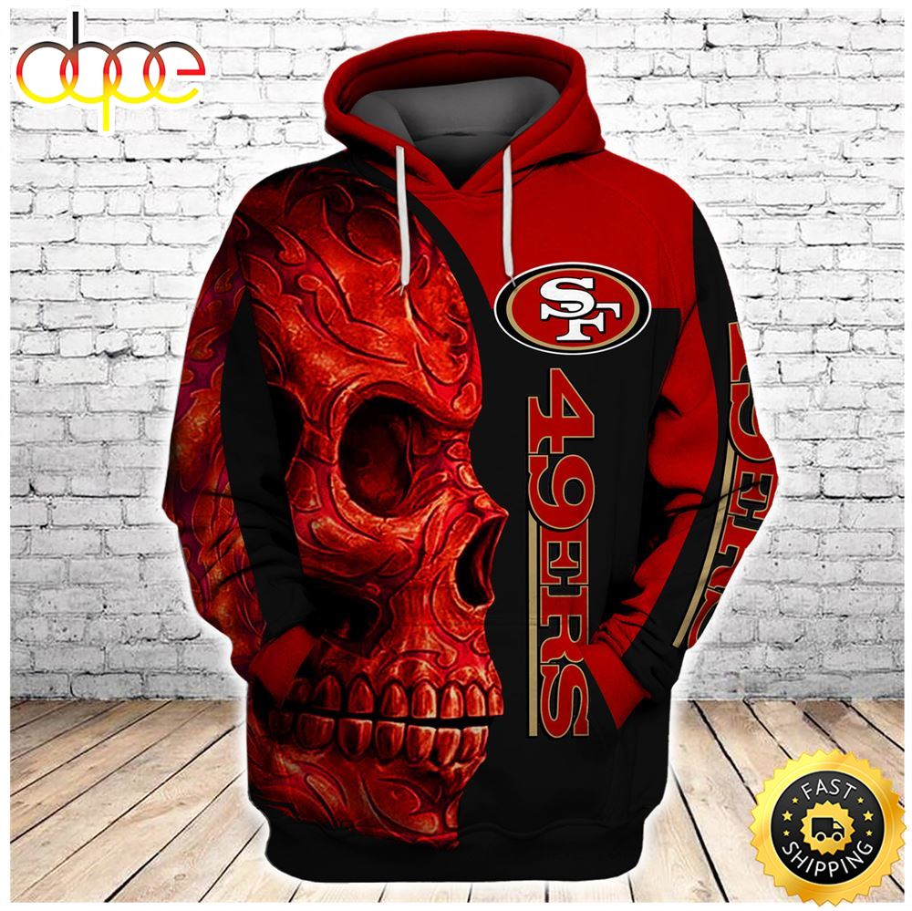 Official 3d 49ers Logos And Skull Pullover Hoodies
