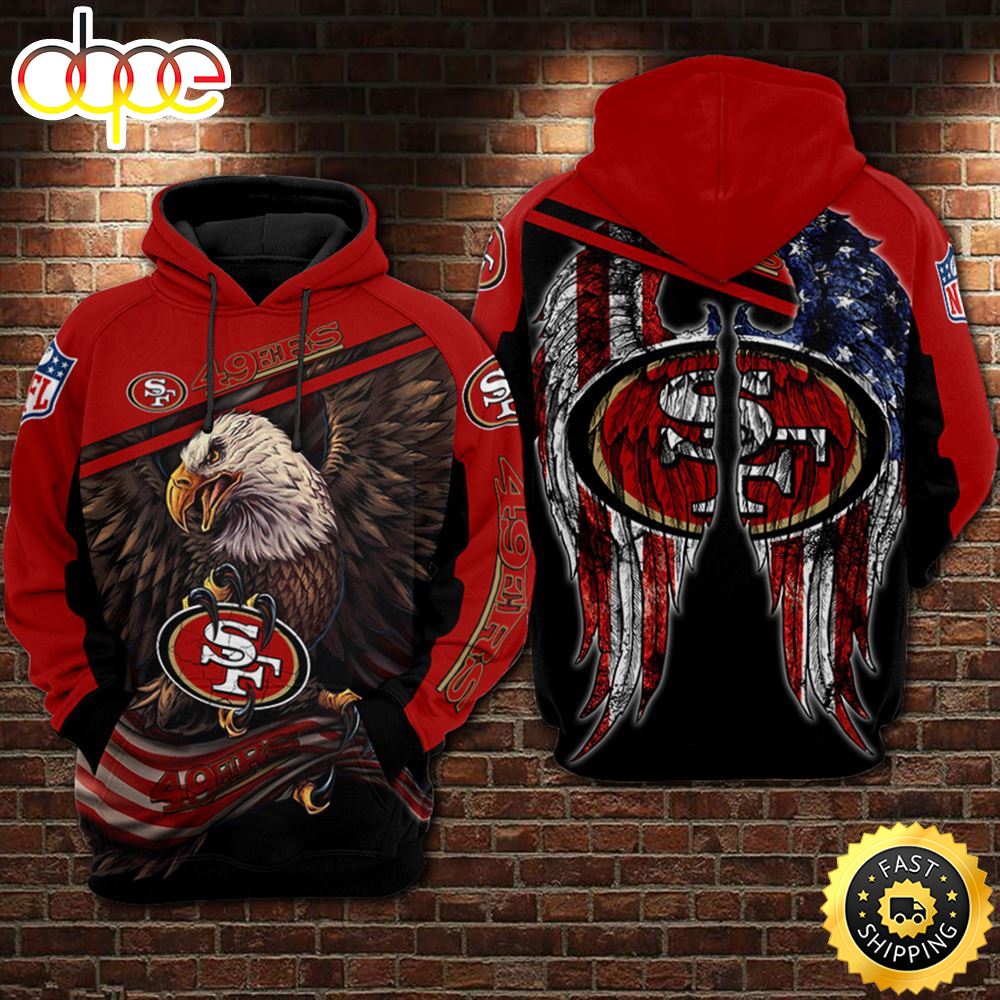 Official N.F.L.San Francisco 49ers Team Patriotic Flagged Eagle Pullover Hoodies