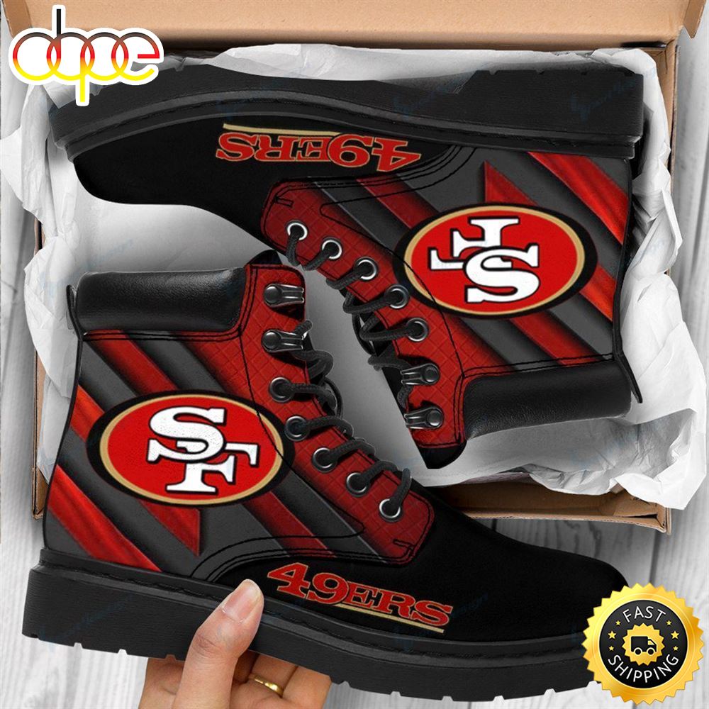 Official Nfl.San Francisco 49ers Team Customized Graphic 3d Printed Sport Rugged Black Red Boots